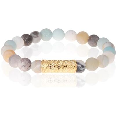 Memphis Bracelet en perles amazonite givrée perle tibétaine or Memphis Bracelet en perles amazonite givrée perle tibétaine or