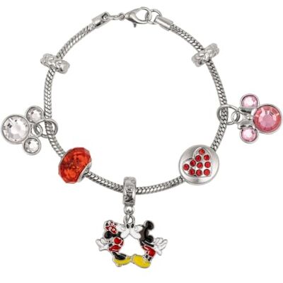 Disney Bracelet Mickey et Minnie pour filles avec breloque en cristal plaqué rhodium Disney Bracelet Mickey et Minnie pour filles avec breloque en cristal plaqué rhodium