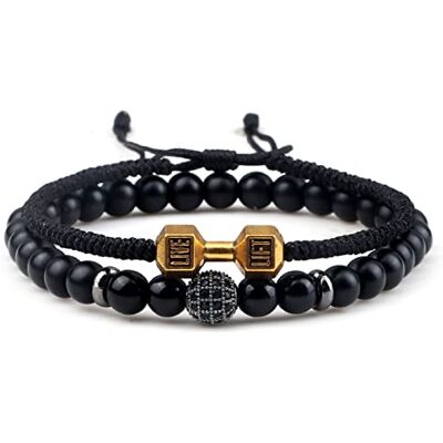 XBOW Trendy Set Hommes Perlé Bracelet 6mm Nature Onyx Pierre À La Main Tressé Haltère BraceletsBangles Femmes Barbell Yoga Bijoux, style 1 XBOW Trendy Set Hommes Perlé Bracelet 6mm Nature Onyx Pierre À La Main Tressé Haltère BraceletsBangles Femmes Barbell Yoga Bijoux, style 1