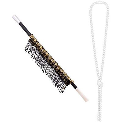 Boland 64345 – Ensemble Charleston, collier et porte-cigarette 31 cm, pour adultes, années 20, collier de perles, porte-cigarettes avec franges, accessoires pour carnaval, soirée à thème Boland 64345 – Ensemble Charleston, collier et porte-cigarette 31 cm, pour adultes, années 20, collier de perles, porte-cigarettes avec franges, accessoires pour carnaval, soirée à thème