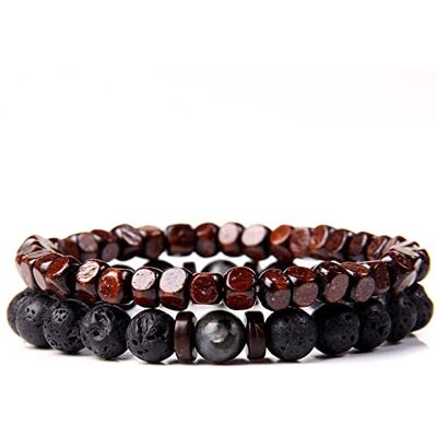 ASNAT Lot de 2 bracelets de perles en pierre naturelle œil de tigre et hématite pour homme Bracelet élastique en corde Type 5,23 cm ASNAT Lot de 2 bracelets de perles en pierre naturelle œil de tigre et hématite pour homme Bracelet élastique en corde Type 5,23 cm