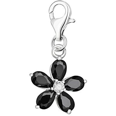 Quiges Breloque en argent 925 avec fleur en cristal et pierres de naissance avec fermoir mousqueton pour bracelets Quiges Breloque en argent 925 avec fleur en cristal et pierres de naissance avec fermoir mousqueton pour bracelets