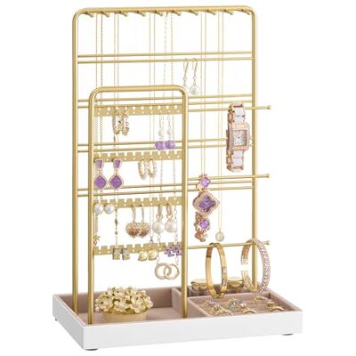 SONGMICS Porte-bijoux, Organisateur de Bijoux, Présentoir Accessoires, en Métal, Plateau en Velours, pour Colliers, Bracelets, Boucles d’Oreilles, Bagues, Doré Clair JJS028A01 SONGMICS Porte-bijoux, Organisateur de Bijoux, Présentoir Accessoires, en Métal, Plateau en Velours, pour Colliers, Bracelets, Boucles d’Oreilles, Bagues, Doré Clair JJS028A01