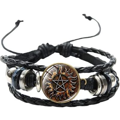 LINWEN Supernatural Dean Sam Bracelet pour homme Pentagramme Soleil Pentacle Hébreu Charm Bracelet en cuir tissé Série TV Bijoux, One Size, Cuir LINWEN Supernatural Dean Sam Bracelet pour homme Pentagramme Soleil Pentacle Hébreu Charm Bracelet en cuir tissé Série TV Bijoux, One Size, Cuir