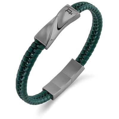 Police Contorto Bracelet en cuir tressé vert pour hommes Police Contorto Bracelet en cuir tressé vert pour hommes