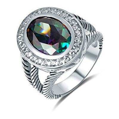 Quiges Pave Bague pour femme classique vintage en argent 925 avec pierres de zircone blanches Quiges Pave Bague pour femme classique vintage en argent 925 avec pierres de zircone blanches