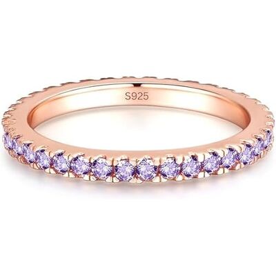 Scott Bague en argent 925 avec cristaux violets en or rose – Bague pour femme avec pierres d'améthyste scintillantes en oxyde de zirconium – Bijou de qualité joaillerie – Bague de déclaration Scott Bague en argent 925 avec cristaux violets en or rose – Bague pour femme avec pierres d'améthyste scintillantes en oxyde de zirconium – Bijou de qualité joaillerie – Bague de déclaration