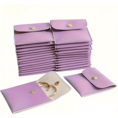 Cidegoo Lot de 10 pochettes à bijoux en cuir synthétique avec bouton pression, poches, bagues, colliers, organiseurs Cidegoo Lot de 10 pochettes à bijoux en cuir synthétique avec bouton pression, poches, bagues, colliers, organiseurs