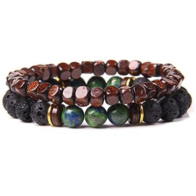 ASNAT Lot de 2 bracelets de perles en pierre naturelle œil de tigre et hématite pour homme Bracelet élastique en corde Type 7,23 cm ASNAT Lot de 2 bracelets de perles en pierre naturelle œil de tigre et hématite pour homme Bracelet élastique en corde Type 7,23 cm