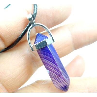 MYMEO Collier en cuir avec pendentif en forme de colonne hexagonale en pierre naturelle lapis opale rose violet MYMEO Collier en cuir avec pendentif en forme de colonne hexagonale en pierre naturelle lapis opale rose violet