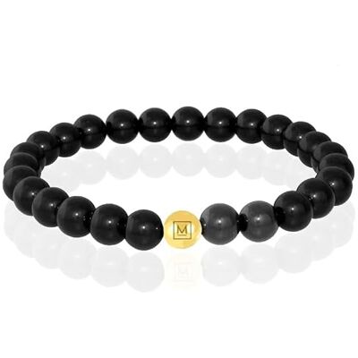 Memphis Bracelet Perles Agate Onyx Noire Perle Acier Inoxydable Or-21cm Memphis Bracelet Perles Agate Onyx Noire Perle Acier Inoxydable Or-21cm