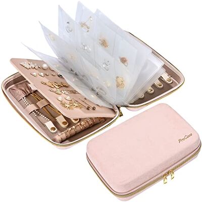 ProCase Grand étui à bijoux avec fermeture éclair et classeur à anneaux avec pochettes transparentes pour boucles d'oreilles, colliers et bracelets, pour la maison ou les voyages, rose ProCase Grand étui à bijoux avec fermeture éclair et classeur à anneaux avec pochettes transparentes pour boucles d'oreilles, colliers et bracelets, pour la maison ou les voyages, rose