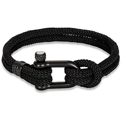 ZENSE Bracelet manille nautique noir pour homme en corde tressé ZB0370 ZENSE Bracelet manille nautique noir pour homme en corde tressé ZB0370