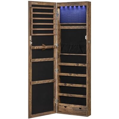 SONGMICS Armoire à bijoux, Meuble de rangement mural pour colliers, boucles d’oreilles, Placard à accessoires, avec miroir, divers compartiments, verrouillable, Marron rustique JJC93CB SONGMICS Armoire à bijoux, Meuble de rangement mural pour colliers, boucles d’oreilles, Placard à accessoires, avec miroir, divers compartiments, verrouillable, Marron rustique JJC93CB
