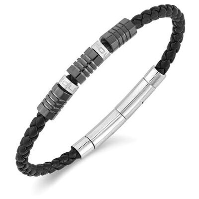 Police Pipeline Bracelet en cuir tressé noir pour hommes Police Pipeline Bracelet en cuir tressé noir pour hommes