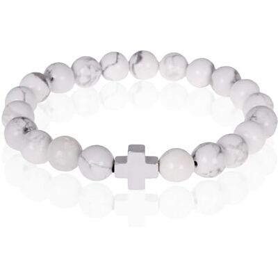 Memphis Bracelet de perles Howlite Argent Croix Memphis Bracelet de perles Howlite Argent Croix