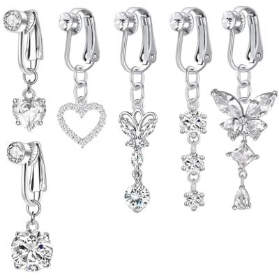 XFSRG Lot de 6 faux piercings de nombril à clipser En cuivre hypoallergénique En forme de cœur Papillon Pour femme XFSRG Lot de 6 faux piercings de nombril à clipser En cuivre hypoallergénique En forme de cœur Papillon Pour femme