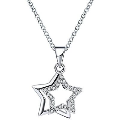 Belons Collier pour femme en argent sterling 925 avec pendentif en forme d'étoiles doubles, Argent sterling Zircone cubique, Zircone cubique Belons Collier pour femme en argent sterling 925 avec pendentif en forme d'étoiles doubles, Argent sterling Zircone cubique, Zircone cubique