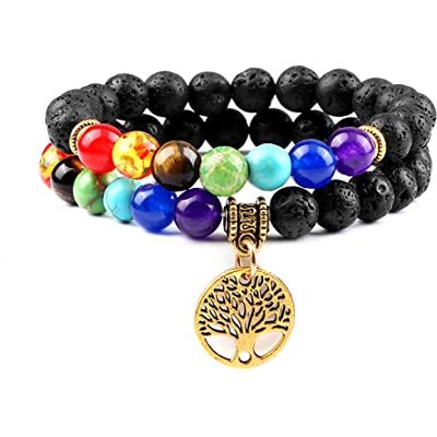 XBOW 2pcs/set 7 Chakra Tibétain Bouddhiste Pierre naturelle Perles Bracelet & Bracelet Tree Of Life Femmes Hommes Yoga Energy Bijoux, Style 5 XBOW 2pcs/set 7 Chakra Tibétain Bouddhiste Pierre naturelle Perles Bracelet & Bracelet Tree Of Life Femmes Hommes Yoga Energy Bijoux, Style 5