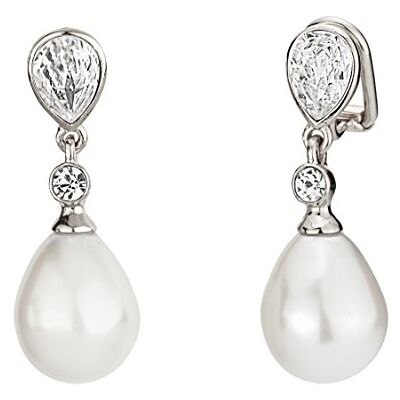 Traveller Boucles d'oreille à clip pendantes Perle de goutte Cristaux Traveller Boucles d'oreille à clip pendantes Perle de goutte Cristaux