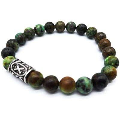 Bracelet Viking Futhark Rune en pierres précieuses (18/21 cm) pour femme/homme dans une boîte cadeau, protection de l'énergie porte-bonheur Bracelet Viking Futhark Rune en pierres précieuses (18/21 cm) pour femme/homme dans une boîte cadeau, protection de l'énergie porte-bonheur