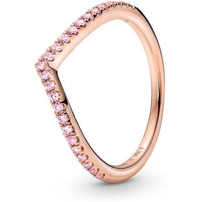 PANDORA Timeless Bague Rose Scintillante Vœu en métal plaqué or rose 14 carats avec zircones cubiques roses, taille 60 PANDORA Timeless Bague Rose Scintillante Vœu en métal plaqué or rose 14 carats avec zircones cubiques roses, taille 60