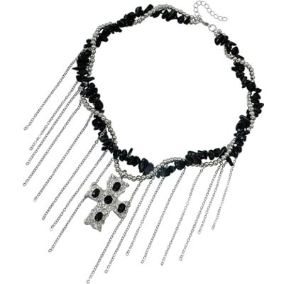 Whoasyst Collier élégant avec pendentif en forme de croix d'inspiration gothique avec pampilles en alliage Accessoire tendance pour femme Whoasyst Collier élégant avec pendentif en forme de croix d'inspiration gothique avec pampilles en alliage Accessoire tendance pour femme