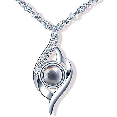 Yumilok Collier en argent 925 pour femme, Pendentif classique incrusté de pierre de verre et de zircon, "Je t'aime" en 100 langues, Cadeau de Noël anniversaire, Argent sterling, Oxyde de Zirconium Yumilok Collier en argent 925 pour femme, Pendentif classique incrusté de pierre de verre et de zircon, "Je t'aime" en 100 langues, Cadeau de Noël anniversaire, Argent sterling, Oxyde de Zirconium