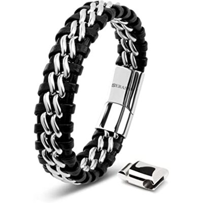 SERASAR Bracelet Cuir Homme – Noir/Argent/Or, avec Fermoir Magnétique en Acier Inoxydable, Bracelet Ajustable Homme et Ado Garçon, Accessoires de Bijoux Pour Hommes, Idée Cadeau Pour Mari, Petit Ami SERASAR Bracelet Cuir Homme – Noir/Argent/Or, avec Fermoir Magnétique en Acier Inoxydable, Bracelet Ajustable Homme et Ado Garçon, Accessoires de Bijoux Pour Hommes, Idée Cadeau Pour Mari, Petit Ami