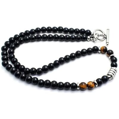 JOOTUEPO 1 collier de perles en cristal pour homme, œil de tigre et obsidienne 6 mm, chaîne en cristal pour homme, pierres précieuses, bijoux spirituels, cadeau spirituel, noir, classique, en acier JOOTUEPO 1 collier de perles en cristal pour homme, œil de tigre et obsidienne 6 mm, chaîne en cristal pour homme, pierres précieuses, bijoux spirituels, cadeau spirituel, noir, classique, en acier