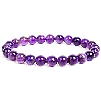 LVJMOB Bracelet élastique en perles de pierre naturelle de 8 mm en cristal œil de tigre, améthyste, 19 cm LVJMOB Bracelet élastique en perles de pierre naturelle de 8 mm en cristal œil de tigre, améthyste, 19 cm