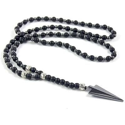 Memphis Collier de perles Noir Onyx Hématite Pointe de flèche Memphis Collier de perles Noir Onyx Hématite Pointe de flèche