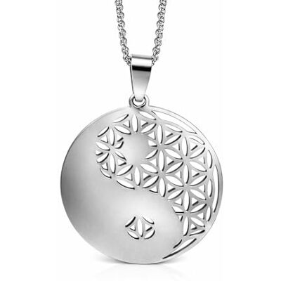 BlackAmazement Pendentif en acier inoxydable 316L Collier Yin Yang Fleur de vie Argent Noir Pour homme et femme BlackAmazement Pendentif en acier inoxydable 316L Collier Yin Yang Fleur de vie Argent Noir Pour homme et femme