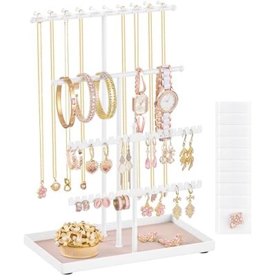 SONGMICS Porte-Bijoux, Support à Bijoux, Cadre en Métal, Plateau en Velours, pour Colliers, Bracelets, Boucles d’Oreilles, Clous d’Oreilles et Bagues, Idée Cadeau, Blanc Mat JJS036WG03 SONGMICS Porte-Bijoux, Support à Bijoux, Cadre en Métal, Plateau en Velours, pour Colliers, Bracelets, Boucles d’Oreilles, Clous d’Oreilles et Bagues, Idée Cadeau, Blanc Mat JJS036WG03