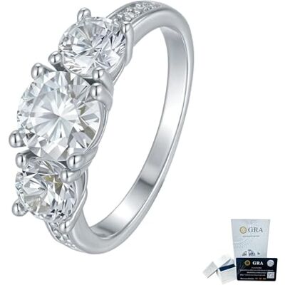 ZUOHUI Bague ronde en moissanite en argent sterling 925 for femme, trilogie à trois pierres, bracelet empilable(Silver-Plated Copper,5) ZUOHUI Bague ronde en moissanite en argent sterling 925 for femme, trilogie à trois pierres, bracelet empilable(Silver-Plated Copper,5)
