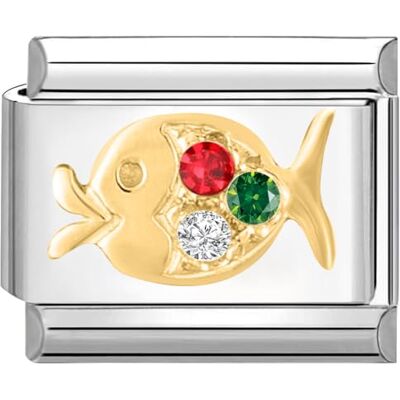 Quiges 9 mm style italien Charm Module de maillons en acier inoxydable zircon poisson pour bracelets de style italien, Zircone cubique, Zircone cubique Quiges 9 mm style italien Charm Module de maillons en acier inoxydable zircon poisson pour bracelets de style italien, Zircone cubique, Zircone cubique