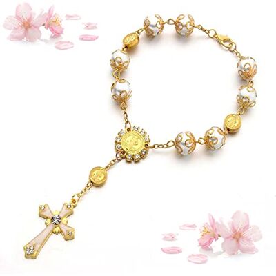 Floatdream Bracelet Catholique Croix Perle pour Anniversaires, Confirmations, Communions, Baptêmes, Fêtes Floatdream Bracelet Catholique Croix Perle pour Anniversaires, Confirmations, Communions, Baptêmes, Fêtes
