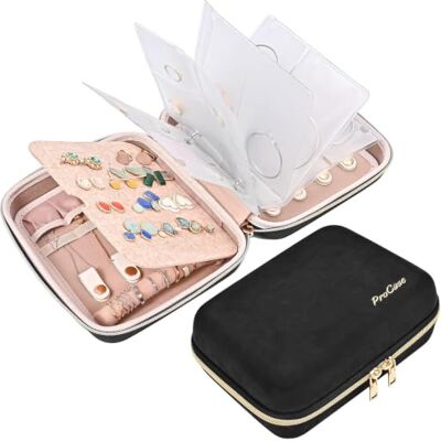 ProCase Étui de rangement de bijoux de taille moyenne avec fermeture éclair et classeur avec pochettes transparentes pour boucles d'oreilles, colliers et bracelets, pour la maison ou les voyages, noir ProCase Étui de rangement de bijoux de taille moyenne avec fermeture éclair et classeur avec pochettes transparentes pour boucles d'oreilles, colliers et bracelets, pour la maison ou les voyages, noir