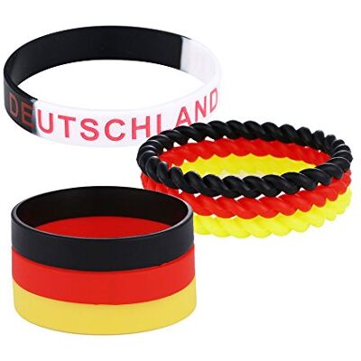 DonDon Lot de bracelets en silicone pour fan de l'Allemagne Noir/rouge/jaune Plusieurs bracelets individuels et un bracelet noir et blanc DonDon Lot de bracelets en silicone pour fan de l'Allemagne Noir/rouge/jaune Plusieurs bracelets individuels et un bracelet noir et blanc