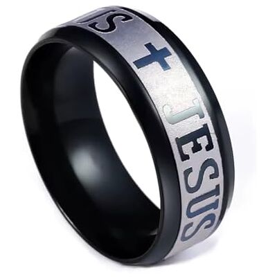 BlackAmazement Bague en acier inoxydable 316L avec Jésus et croix Bords gradués Comfort Fit Argenté, or rose, noir Pour homme et femme BlackAmazement Bague en acier inoxydable 316L avec Jésus et croix Bords gradués Comfort Fit Argenté, or rose, noir Pour homme et femme