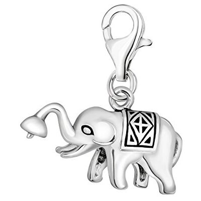 Quiges Breloque éléphant en argent 925 avec fermoir mousqueton pour bracelets Quiges Breloque éléphant en argent 925 avec fermoir mousqueton pour bracelets