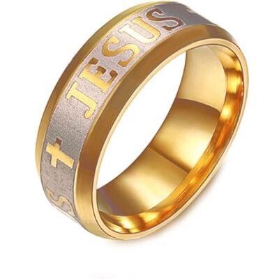 BlackAmazement Bague en acier inoxydable 316L avec Jésus et croix Bords gradués Comfort Fit Argenté, or rose, noir Pour homme et femme BlackAmazement Bague en acier inoxydable 316L avec Jésus et croix Bords gradués Comfort Fit Argenté, or rose, noir Pour homme et femme