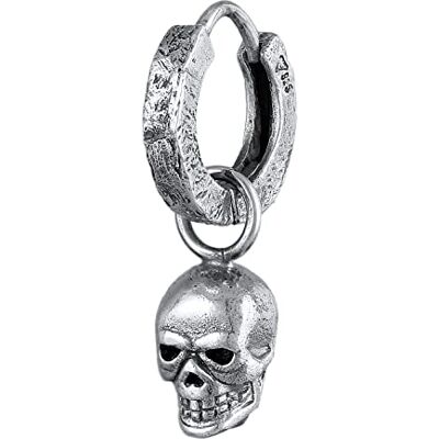 Kuzzoi Boucles d'oreilles créoles pour homme (12 mm) rondes avec pendentif tête de mort pour homme, 1 paire de boucles d'oreilles en argent sterling 925 oxydé, bijou motard crâne, Argent sterling Kuzzoi Boucles d'oreilles créoles pour homme (12 mm) rondes avec pendentif tête de mort pour homme, 1 paire de boucles d'oreilles en argent sterling 925 oxydé, bijou motard crâne, Argent sterling