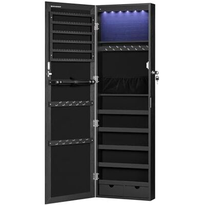 SONGMICS JJC093B01 Armoire à bijoux à suspendre avec miroir verrouillable Fixation murale pour colliers boucles d'oreilles Plusieurs compartiments Noir SONGMICS JJC093B01 Armoire à bijoux à suspendre avec miroir verrouillable Fixation murale pour colliers boucles d'oreilles Plusieurs compartiments Noir