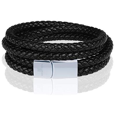 Memphis bracelet double wrap cuir noir argent-22cm Memphis bracelet double wrap cuir noir argent-22cm