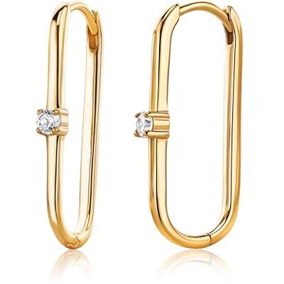 Miore Boucles d'oreilles créoles pour femme en argent sterling 925 / plaqué or 18 carats, boucles d'oreilles carrées avec pierres de zircone brillantes 0,25 carat, boucles d'oreilles douces pour la Miore Boucles d'oreilles créoles pour femme en argent sterling 925 / plaqué or 18 carats, boucles d'oreilles carrées avec pierres de zircone brillantes 0,25 carat, boucles d'oreilles douces pour la