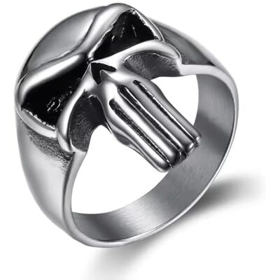 BlackAmazement Bague en acier inoxydable 316L Motif tête de mort Argenté et noir Pour homme BlackAmazement Bague en acier inoxydable 316L Motif tête de mort Argenté et noir Pour homme