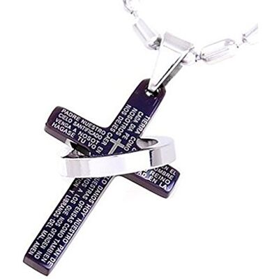 DonDon Collier avec croix noire et anneau en acier inoxydable dans une pochette en velours noir, Acier inoxydable, Pas de pierre précieuse DonDon Collier avec croix noire et anneau en acier inoxydable dans une pochette en velours noir, Acier inoxydable, Pas de pierre précieuse