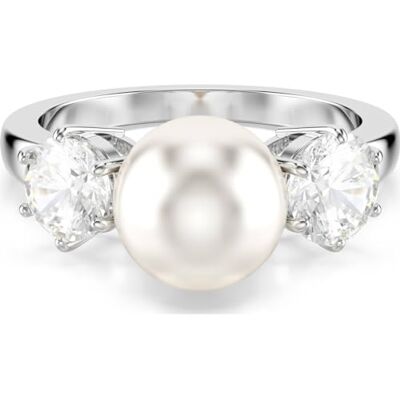 Swarovski Bague cocktail Matrix, Perle de cristal, Taille ronde, Blanche, Métal rhodié Swarovski Bague cocktail Matrix, Perle de cristal, Taille ronde, Blanche, Métal rhodié