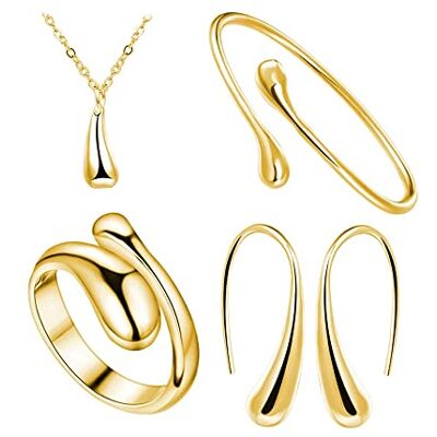 TOFBS Ensemble de Bijoux pour Femme et Fille Argent Or Goutte d'eau Pendentif Collier Boucles d'oreilles Bracelet et Bague Ensemble TOFBS Ensemble de Bijoux pour Femme et Fille Argent Or Goutte d'eau Pendentif Collier Boucles d'oreilles Bracelet et Bague Ensemble